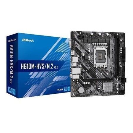 M1700 - Placa Mãe ASRock H610M-HVS/M.2 R2.0 ( 2x DDR4 / 1x HDMI / 1x VGA / 2x USB 3.0 / 4x USB 2.0 / 1x PS2 ) <b>Compatível com os processadores Intel 12ª, 13ª e 14ª Gerações LGA1700</b>
