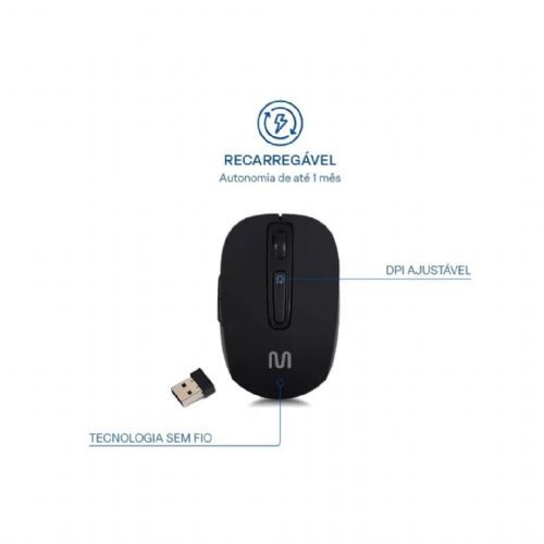 Mouse USB Sem Fio 1600dpi Preto Multilaser - MO277