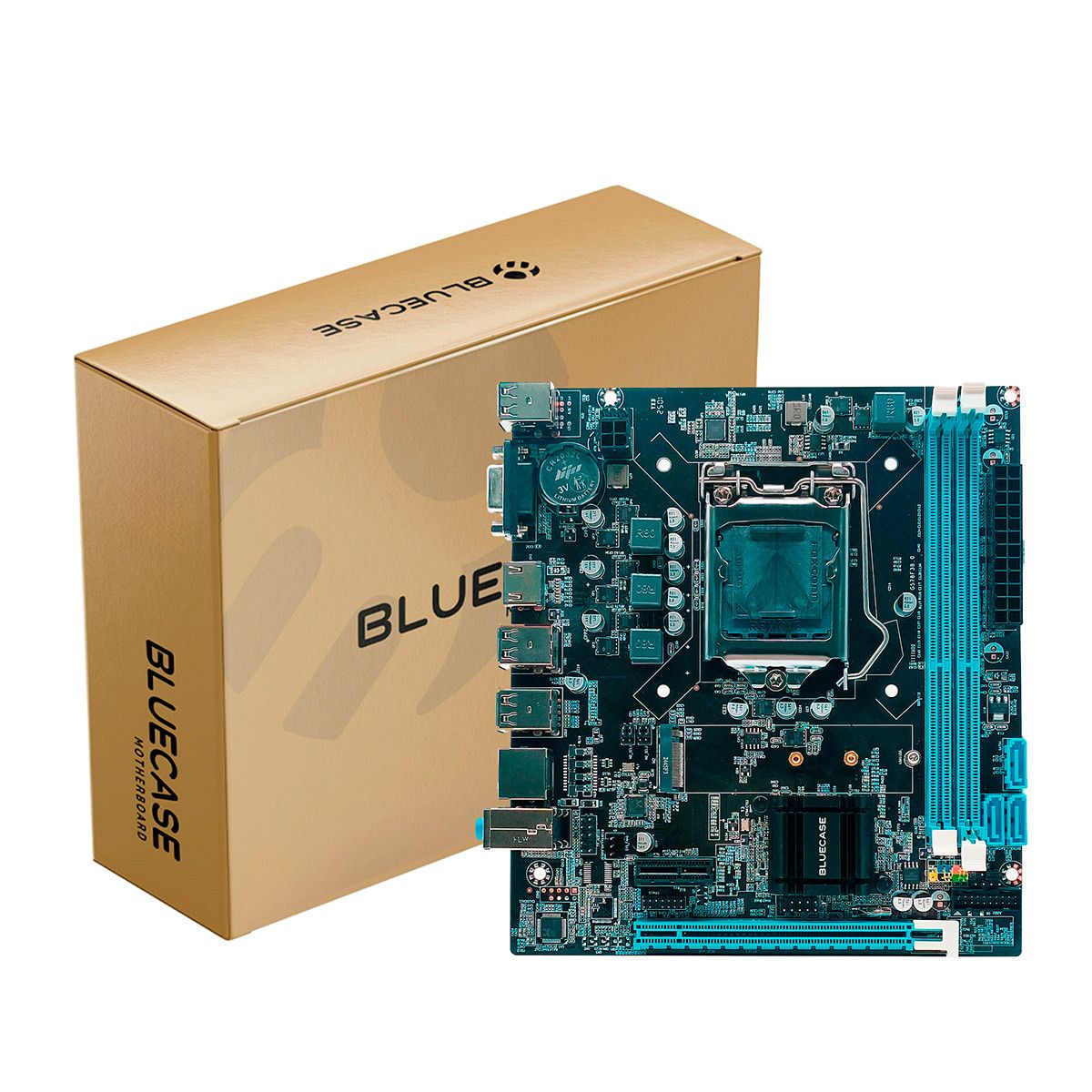 M1150 - Placa Mãe LGA1150 Bluecase BMBH61-G2HG-M2EXR3BX DDR3 Gigabit (2x DDR3 / 1x PCI-E x16 / 1x PCI-E x1 /  1x M.2 / 4x USB 2.0 / 2x USB 3.0 / 1x VGA / 1x HDMI) Compatível com os processadores Intel 4ª Geração LGA1150