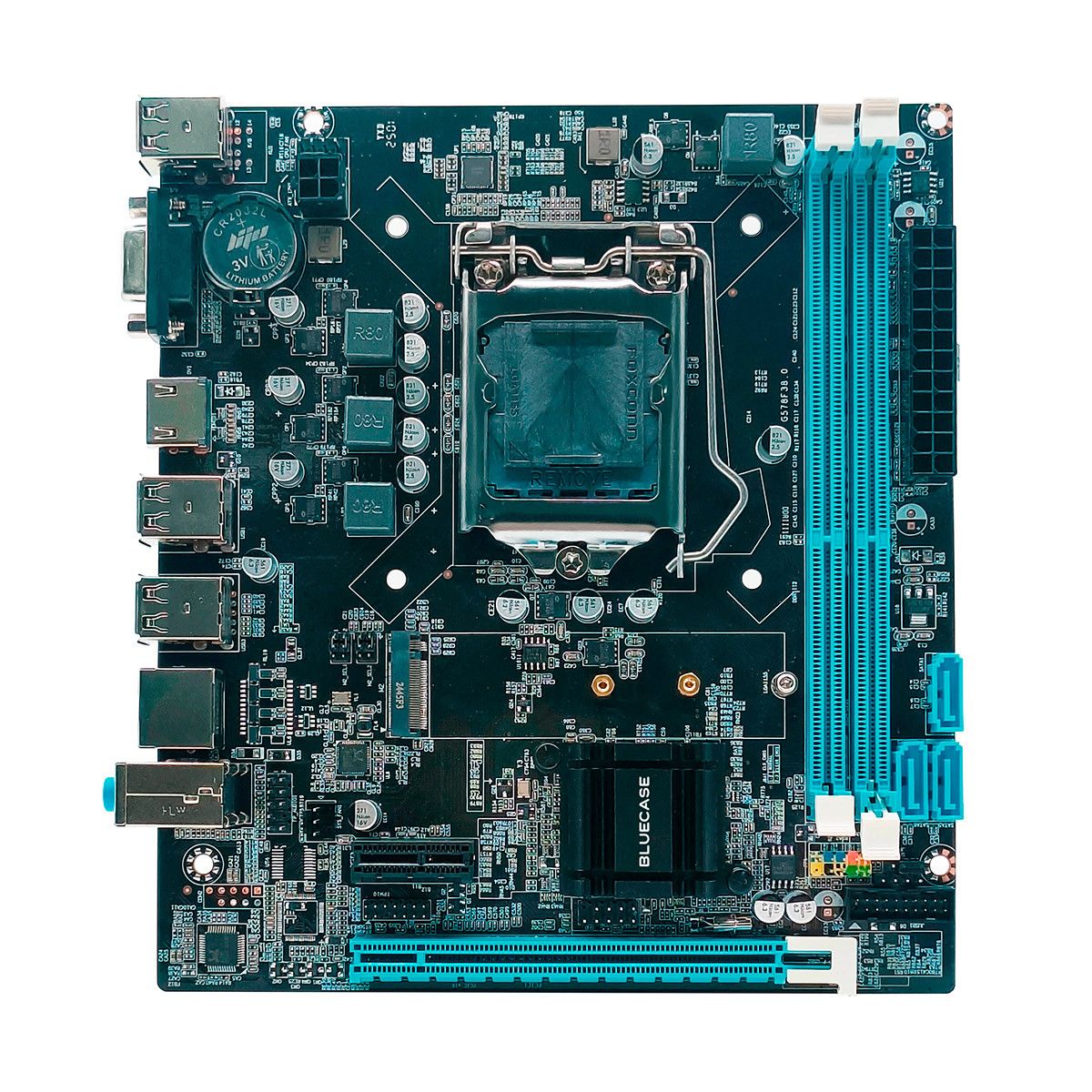 M1150 - Placa Mãe LGA1150 Bluecase BMBH61-G2HG-M2EXR3BX DDR3 Gigabit (2x DDR3 / 1x PCI-E x16 / 1x PCI-E x1 /  1x M.2 / 4x USB 2.0 / 2x USB 3.0 / 1x VGA / 1x HDMI) Compatível com os processadores Intel 4ª Geração LGA1150