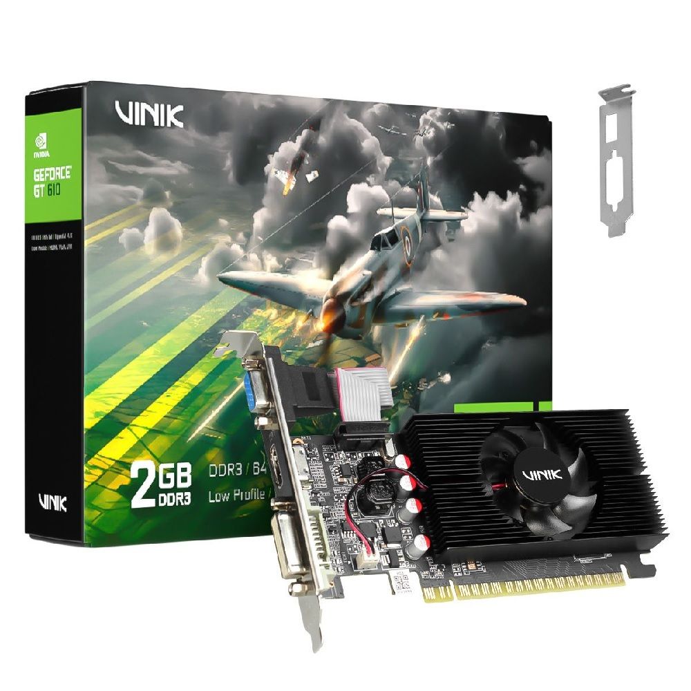 Placa de Vídeo NVidia GeForce GT610 2GB DDR3 64Bits Perfil Baixo Vinik - (1x VGA/1x HDMI/1x DVI-D)