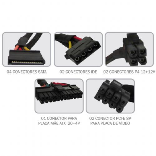 Fonte ATX K-MEX 500W 80Plus White PFC Ativo - EU459