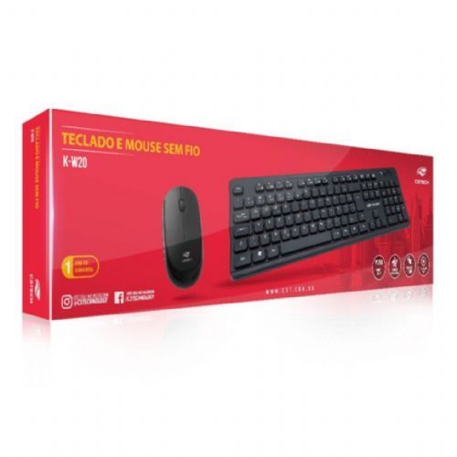 Kit Teclado e Mouse USB Sem Fio C3Tech K-W20BK Preto