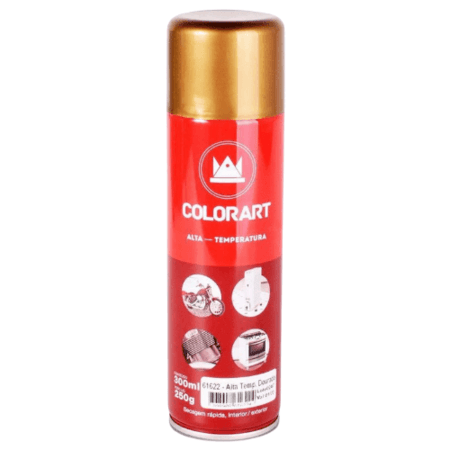 Tinta Spray Colorart Altas Temperaturas Cor Dourado até 600°C Secagem Rápida Interior Exterior 300ml