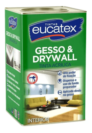 Tinta Acrílica para Gesso e Drywall Eucatex Cor Branco Econômica Fundo e Acabamento 18L