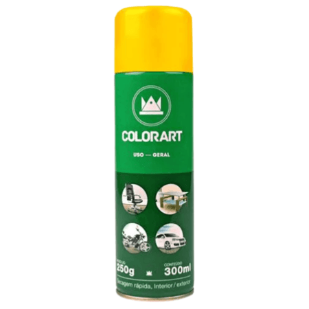 Tinta Spray Colorart Uso Geral Cor Amarelo Secagem Rápida Interior Exterior 300ml