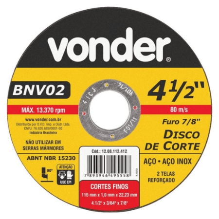 Disco de Corte Vonder Aço Inox 4.1/2x7/8