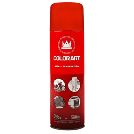 Tinta Spray Colorart Altas Temperaturas Cor Vermelho até 600°C Secagem Rápida Interior Exterior 300ml
