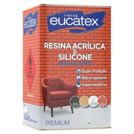 Resina Acrílica e Silicone Premium Eucatex Base Solvente Incolor Hidrorrepelente Impermeabiliza 18L