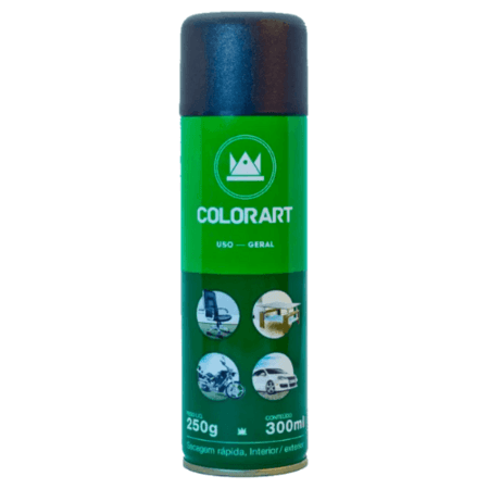 Tinta Spray Colorart Uso Geral Cor Preto Fosco Secagem Rápida Interior Exterior 300ml