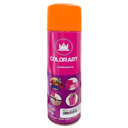 Tinta Spray Colorart Luminosa Cor Laranja Fluorescente Uso Geral Secagem Rápida Interior Exterior 300ml