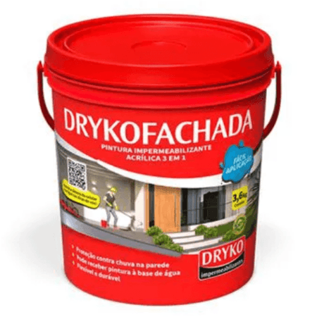 Impermeabilizante Dryko Pintura Acrílica 3 Em 1 Drykofachada Selante Alta Durabilidade Galão De 3,6L