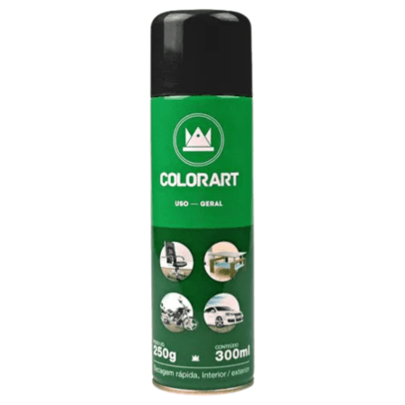 Tinta Spray Colorart Uso Geral Cor Preto Semi-Fosco Secagem Rápida Interior Exterior 300ml