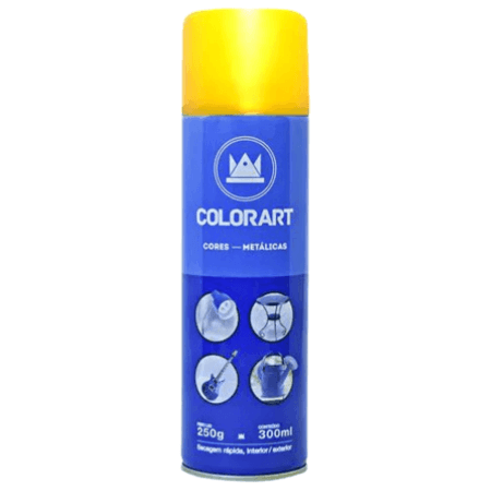 Tinta Spray Colorart Metálica Cor Amarelo Uso Geral Secagem Rápida Interior Exterior 300ml