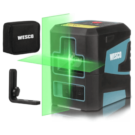 Nível Laser Linha Cruzada Verde Wesco WS8915K Cor Azul e Preto Suporte Magnético Placa Mira Laser