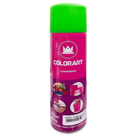 Tinta Spray Colorart Luminosa Cor Verde Fluorescente Uso Geral Secagem Rápida Interior Exterior 300ml