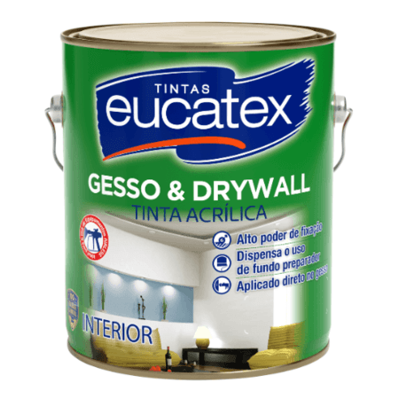 Tinta Acrílica para Gesso e Drywall Eucatex Cor Branco Econômica Fundo e Acabamento 3,6L