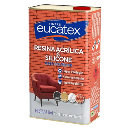 Resina Acrílica e Silicone Premium Eucatex Base Solvente Incolor Hidrorrepelente Impermeabiliza 5L