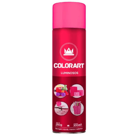 Tinta Spray Colorart Luminosa Cor Rosa Fluorescente Uso Geral Secagem Rápida Interior Exterior 300ml