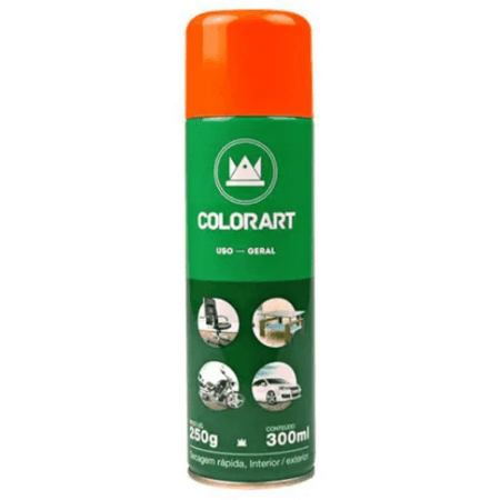 Tinta Spray Colorart Uso Geral Cor Laranja Secagem Rápida Interior Exterior 300ml
