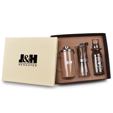 Kit Café - Prensa Francesa, Pote de Café Gourmet em Grãos e Moedor - Mod. 8