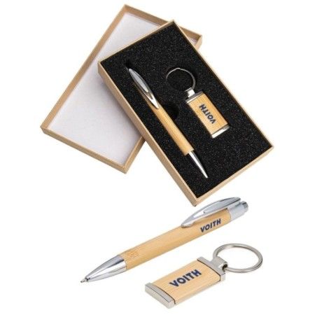 Kit Caneta e Chaveiro Bambu