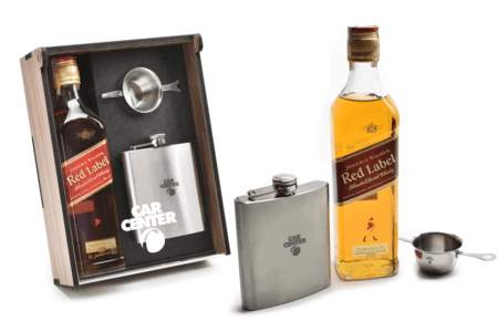 Kit Bebida - Whisky com Dosador e Cantil de Inox - Red Label 500 mL