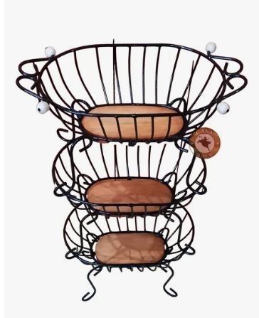 Fruteira De Chão Oval 80cm Artesanato Ferro E Madeira