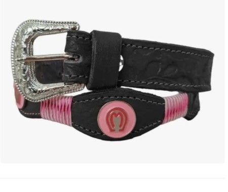 Cinto Feminino Country Rosa Em Couro Artesanal Mangalarga Preto