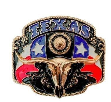Fivela Country Texana com Caveira de Boi e Acabamento Esmaltado