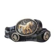 Cinto Country Infantil em Couro com Apliques de Cavalinho Preto