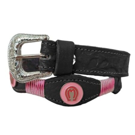 Cinto Feminino Country Infantil em Couro com Apliques Mangalarga - Preto
