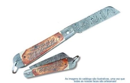 CANIVETE DAMASCO  - CABO EM CHIFRE DE CERVO