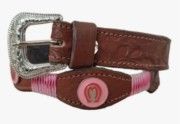 Cinto Feminino Country Rosa Em Couro Artesanal Mangalarga Marrom
