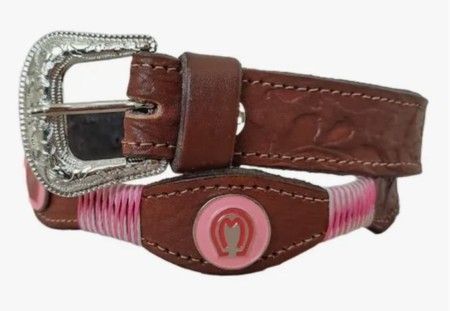 Cinto Feminino Country Rosa Em Couro Artesanal Mangalarga Marrom