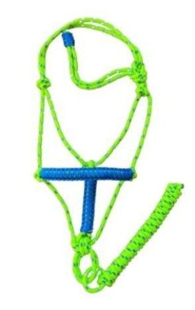 Cabresto 7 Nós Verde Fluorescente com Detalhe Azul (6mm)