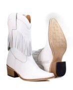 Bota Feminina Artesanal em Couro – Cano Médio com Franjas e Bico Fino