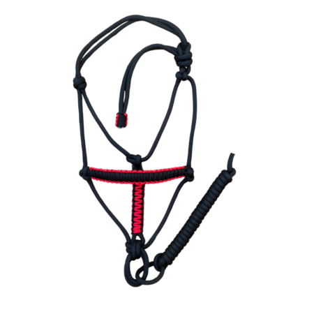 Cabresto 7 Nós Preto com Detalhe Vermelho (8mm)