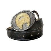 Cinto em Couro Legítimo com Fivela Country -Preto