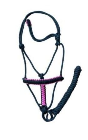 Cabresto 7 Nós Preto com Detalhe Rosa (6mm)