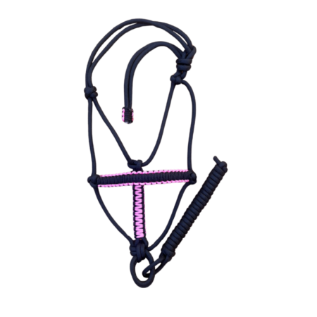 Cabresto 7 Nós Preto com Detalhe Rosa (8mm)