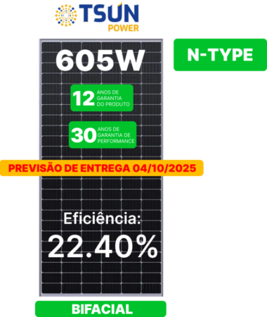 PREVISÃO DE CHEGADA - 04/10 MODULO 605W N-TYPE TSUN BIFACIAL 30MM-MT