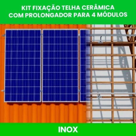 KIT FIXAÇÃO TELHA CERÂMICA COM PROLONGADOR PARA 4 MÓDULOS FOTOVOLTAICO