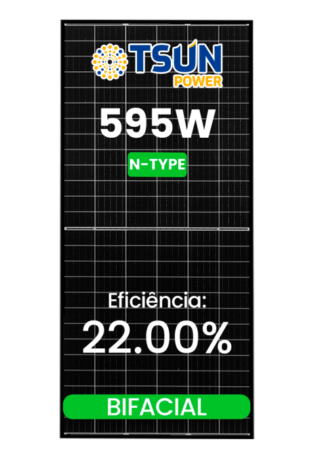 R$ 0,699/WP - PRONTA ENTREGA - MODULO 595W N-TYPE TSUN BIFACIAL 30MM-PE