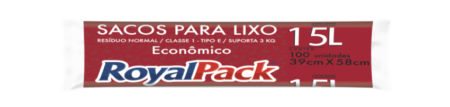 SACO LIXO ROYAL PAK ROLO ECONÔMICO 15LT C/100, KIT 6 UN