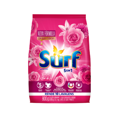 DETERGENTE EM PÓ SURF ROSAS E FLOR DE LIS 800G, FR  C/16