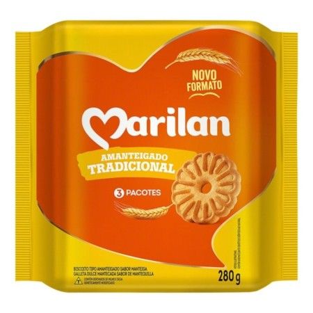 BISCOITO AMANTEIGADO TRADICIONAL MARILAN PACOTE 280G, KIT 5 UN