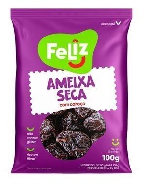 AMEIXA SECA COM CAROCO FELIZ SACHE 100GR, CX  C/18