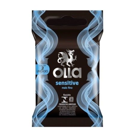 PRESERVATIVO MASCULINO LUBRIFICADO SENSITIVE OLLA COM 3 UNIDADES