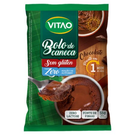 BOLO DE CANECA VITAO CHOCOLATE SEM GLÚTEN 55GR, KIT 4 UN